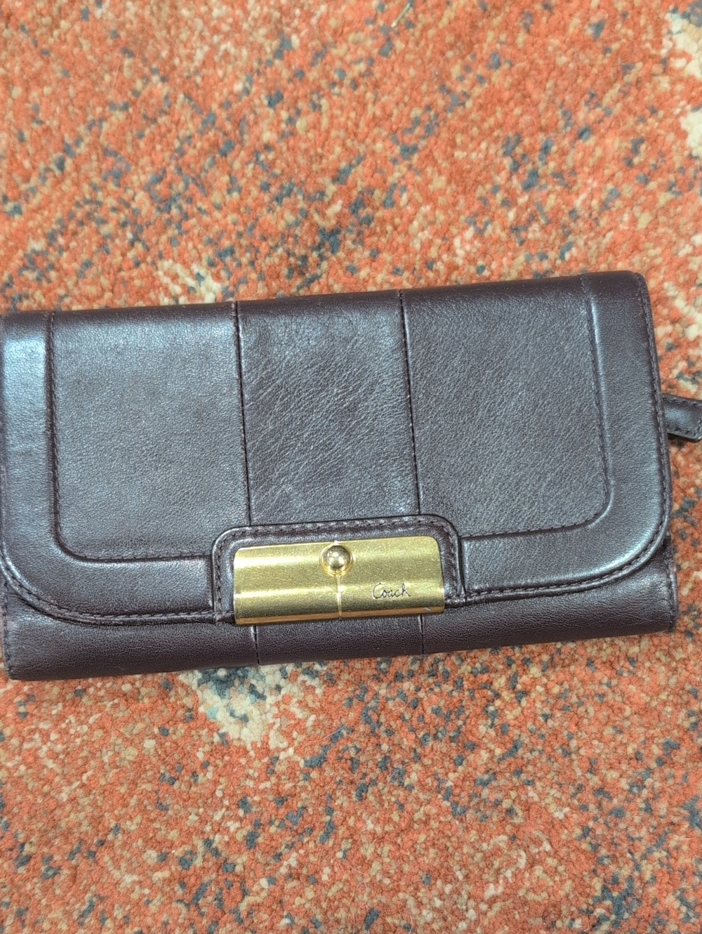 Coach Kristin Deep Brown  Smooth Leather Trifold Wallet with Gold Hardware